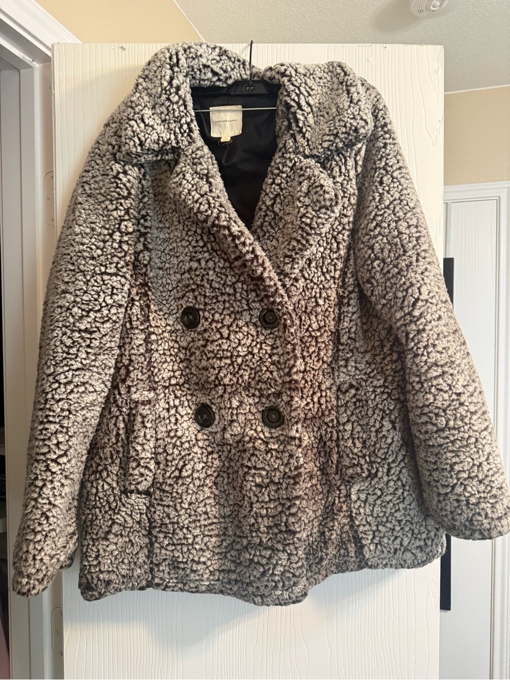 Thread & Supply Gray Teddy Faux-Shearling Peacoat